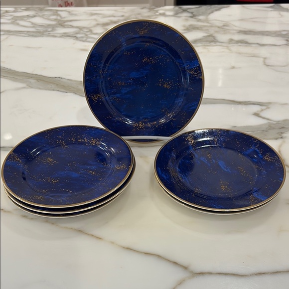 Neiman Marcus Vintage Lapis and Gold Plates—Set of 6–GORGEOUS!!  Like New! - Picture 1 of 6